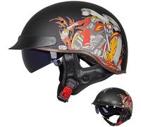 Half Helmet Open-Face Helmet Brain - Cap Cruiser Chopper Scooter Pilot Jet Helmet DOT+ECE Certified Personality Retro Harley Motorcycle Helmet,E-M=(57~58cm)