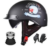 Half Helmets Motorbike Open Face Sun Visor Quick Release Buckle Adjustable DOT Approved Cycling Retro Cruiser Pilot Helmets for Adults Men and Women B4,XL/(61~62cm)