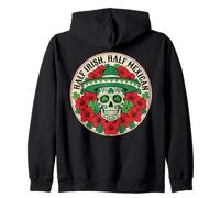 Half Irish Half Mexican Sugar Skull Shamrock Floral Calavera Zip Hoodie