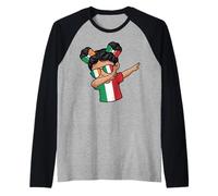 Half Italian Half Irish Cute Dabbing Girl Messy Bun Flag Raglan Baseball Tee