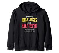 Half Jesus Half Peter Christian Religious Bible Zip Hoodie