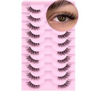 Half Lashes Natural 10 Pairs Eye Lashes Natural Look Cat Eye Multi-layers Wispy Fluffy 3D Curly False Eyelash