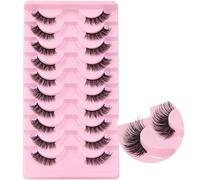 Half Lashes Natural Look 10 Pairs Eye Lashes 10mm 3D Fluffy False Eyelashes with Clear Band Short Half Eyelashes()