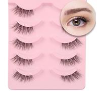 Half Lashes Natural Look Strip Clear Band Soft Strip Corner Fake Cat Eye Short Accent Lashes 5 Pairs Set Pack[Artemis | 6-13mm, ]