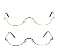 Half Lens Reading Glasses 2 Pairs Half Rim 2.50 Reading Glasses Women Men Ultralight Frame Metal Hinge Non-Slip, Grey + Gold Frame, Lens, 2.50 Readi