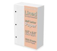 Half Letter Lined Paper, 3-Hole Punched, 500 Sheets/1,000 Pages, 100 GSM, Printer Paper Binder Refill, 5.5 in. x 8.5 in., fits in Half Letter 3-Ring Binders, Binder Refill Line Inserts (500-Sheet)