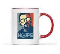 Half Life Hope Face Mug - Tea Coffee Caffeine Cup Nerd Game Gamer PC First-Person Shooter Mesa Freeman Scientist Combat Teen Video Gameplay Gifts Presents (Red Handle)