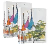 Half - Mast Flags & Urban Architecture Notebook Binders with Pocket Cover 1 Pack 1.5 in Assorted Binders Nurses Supplies Holds 200 Sheets