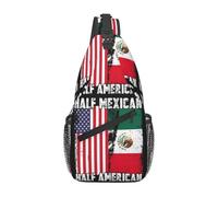Half Mexican Half American Mexico Flag Chest Bag Trendy Cross Body Bag Anti Theft Sling Backpack For Women Traveling Camping