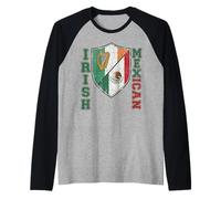 Half Mexican Half Irish Flag Shield Mex-Irish Vertical Text Raglan Baseball Tee