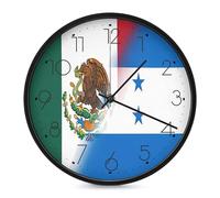 Half Mexico Half Honduras Flag Round Wall Clock 10 Inch Decorative Silent Non-Ticking for Livingroom Bedroom Kitchen Office