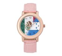 Half Mexico Half Honduras Flag Women's Watch Pink Rose Gold Strap Wristwatch Minimalist Easy Reader Watchec