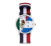 Half Mexico Half Honduras Flag Wrist Watches with Scale for Men Women Casual Braided Strap Easy Reader for Work Workout
