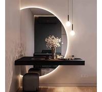Half Moon Backlit Bathroom Mirror 51in Fogless Bathroom Makeup Mirror with Lights 3-Color Dimmable 47in Wall Mounted LED Vanity Mirror 43in Half Circle Decorative Wall Mirror(Right cut,43"Lx