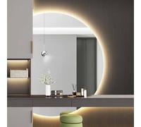 Half Moon Backlit Bathroom Mirror 51in Fogless Bathroom Makeup Mirror with Lights 3-Color Dimmable 47in Wall Mounted LED Vanity Mirror 43in Half Circle Decorative Wall Mirror(Left Cut,35"Lx2