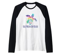Half Moon Bay Beach BOHO Batik Tie Dye Loggerhead Turtle Raglan Baseball Tee