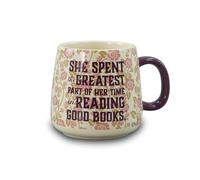 Half Moon Bay | Beauty and the Beast | Reading Good Books Ceramic Mug | Cream & Dark Mauve 12.5oz / 355ml Pink Floral Coffee Cup | Premium Literary Collection | Gift for Bookish Women