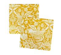 Half Moon Bay Bird and Floral Design - by ACS William Morris - Quince Yellow/White 4 Inch Stoneware Drink Beverage Coaster; Set of 2