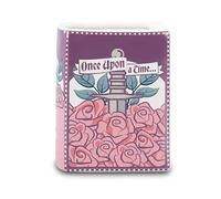 Half Moon Bay Book-Shaped Ceramic Flower Vase, Fantasy Romance Design with Sword and Roses, Once Upon a Time, 5.5 Inch, Pink and Purple