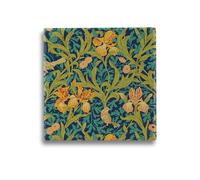 Half Moon Bay Botanical Iris by ACS John H. Dearle 4 Inch Square Ceramic Stoneware Single Beverage Drink Coaster Teal Green Orange