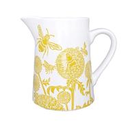 Half Moon Bay Clover Flower Blooms and Bumble Bees - by Kate Heiss - Yellow/White 16 Ounce (500ml) Ceramic Stoneware Jug Pitcher