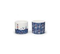 Half Moon Bay - Coastal Egg Cups Set of 2, Blue/White, 4 x 2 Inch, Round, Snap Closure, Stoneware, Dishwasher Safe