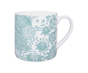 Half Moon Bay Garden in Bloom - by Kate Heiss - Powder Blue/White 10.5 Ounce (310ml) Ceramic Stoneware Hot/Cold Drinking Mug
