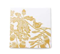 Half Moon Bay Holkham Walk - Oak Leaves Acorns Chickadee Birds - by Kate Heiss - Ochre Yellow/White 8 Inch Ceramic Stoneware Heat Resistant Trivet Hot Pad