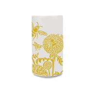 Half Moon Bay Clover Flower Blooms and Bumble Bees - by Kate Heiss - Mustard Yellow/White 6 x 3 Inch Ceramic Stoneware Cylindrical Flower Vase, VAKH01