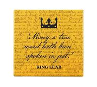 Half Moon Bay Many A True Word Hath Been Spoken in Jest Shakespeare King Lear 4 Inch Square Ceramic Stoneware Single Beverage Drink Coaster Black and Yellow