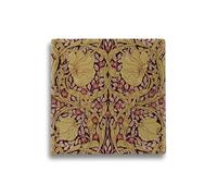 Half Moon Bay Pimpernel Flower by ACS William Morris 4 Inch Square Ceramic Stoneware Single Beverage Drink Coaster Sepia and Blush Rose Pink