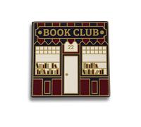Half Moon Bay Pulteney Press Book Club 4 Inch Square Ceramic Stoneware Beverage Drink Coaster Brick Red and Black