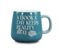 Half Moon Bay | Pulteney Press | Bookish Ceramic Coffee Cup | Teal Literary Mug | 375ml (12.5oz) | A Book A Day Keeps Reality Away | Dark Academia Gift for Readers and Bibliophiles