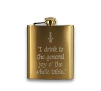 Half Moon Bay | Shakespeare | Macbeth 'I Drink to The General Joy' Hip Flask | 7oz Brushed Gold Stainless Steel Pocket Flask | Premium Literary Range | Dark Academia Gift for Writers & Whiskey Lovers