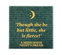 Half Moon Bay She Be But Little She is Fierce Shakespeare Midsummer Night's 4 Inch Square Ceramic Stoneware Single Beverage Drink Coaster Green and Yellow