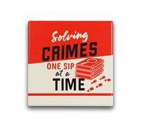 Half Moon Bay Square Literary Murder Mystery Club Drink Coaster, Bold Graphic Retro Bookish Décor for Readers, 4 x 4 Inch Ceramic Solving Crimes One Sip at a Time