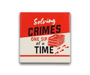 Half Moon Bay Square Literary Murder Mystery Club Drink Coaster, Bold Graphic Retro Bookish Décor for Readers, 4 x 4 Inch Ceramic Solving Crimes One Sip at a Time