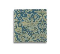 Half Moon Bay Strawberry Thief by ACS William Morris 4 Inch Square Ceramic Stoneware Single Beverage Drink Coaster Sage Green and Blue