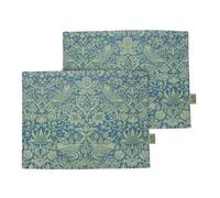 Half Moon Bay Strawberry Thief - by William Morris - Sage Green/Blue 15.75 x 12 Inch 100% Recycled Cotton Table Placemats; Set of 2