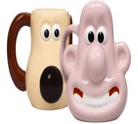 Half Moon Bay Wallace and Gromit Mugs | 3D Shaped Ceramic Coffee Mug Set of Two | Large 400ml Tea Cup | Novelty Gifts for Men and Women