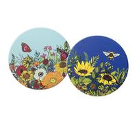 Half Moon Bay Wildflowers Butterfly and Bee - by Natasha Kirby - Multicolor 4 Inch Stoneware Drink Beverage Coaster; Set of 2
