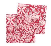 Half Moon Bay Strawberry Thief Design - by ACS William Morris - Raspberry Red/White 4 Inch Stoneware Drink Beverage Coaster; Set of 2