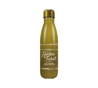 Half Moon Bay Willy Wonka - Charlie Chocolate Factory Golden Ticket - Surprises Await - Yellow 16 Ounce (500ml) Double-Walled Stainless Steel Sports Water Bottle