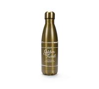Half Moon Bay Willy Wonka - Charlie Chocolate Factory Golden Ticket - Surprises Await - Yellow 16 Ounce (500ml) Double-Walled Stainless Steel Sports Water Bottle