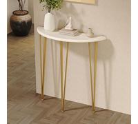 Half-moon Console Table, Semicircle Narrow Side Table Modern Solid Wood Entryway Table with Metal Legs, Slim Against The Wall Hallway Sofa Table for Small Space, Foyer(60x25x80cm(24x10x31"), Gold)