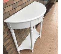 Half Moon Console Table Solid Wood Entryway Foyer Table with Drawer & Shelf Elegant Sofa Table for Living Room Hallway & Entrance Decor (White 39.4"x15.7"x34.4")