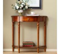 Half Moon Console Table with Drawer - Solid Wood Entryway Table with Open Shelves and Small Drawers - Vintage Decorative Sofa Table