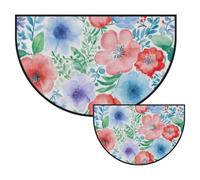 Half Moon Door Mat Outdoor - Indoor Outdoor Entrance Mat, Dirt Trapping Welcome Mat, Non-Slip Rug, Washable Heavy Duty Front Door Mat for Kitchen, Garden, Porch, Soft - bloom Flower