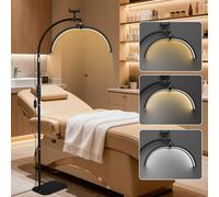 Half Moon Floor Light, LED Lash Light for Eyelash Extensions, Foldable Half Moon Lamp Floor Standing, Beauty Lamp with Phone Holder & 360° Rotating Head for Eyelash Tech, Tattoo, Nail Tech (Black)