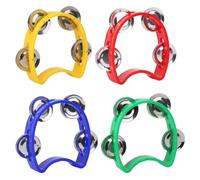 Half Moon Hand Tambourine, 4 Pack Plastic Percussion Tambourines with 4 Jingle Instrum Percussion Musical Shaker Hand Bells,